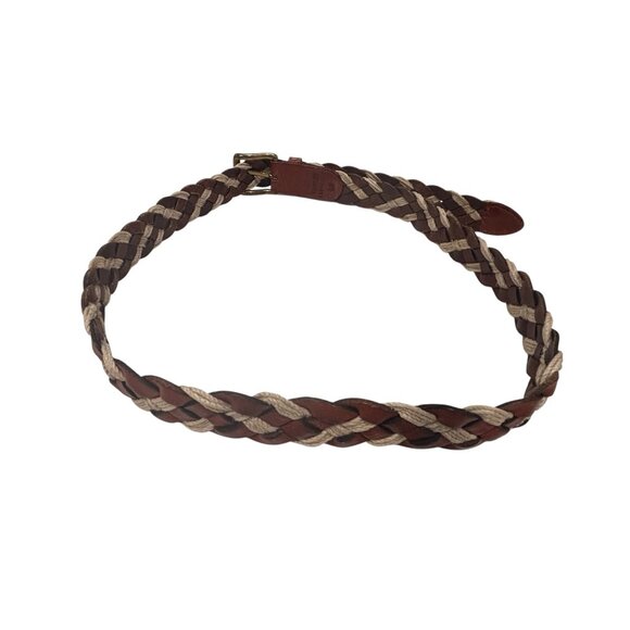 Talbots Woven Leather Belt Brown Green Braided Boho Western XXL 46 Long - Picture 6 of 12